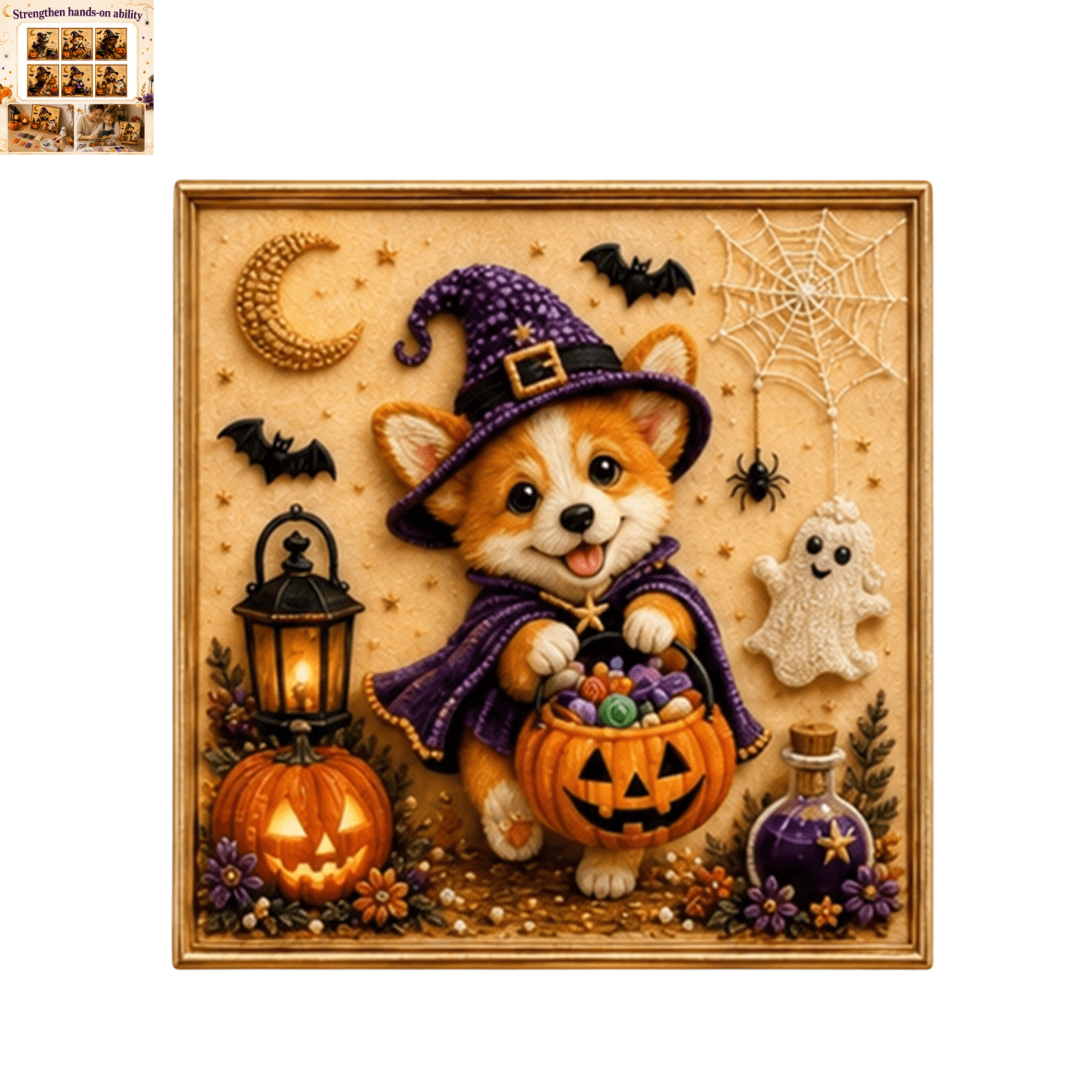 Halloween DIY Puppy Pearl Painting Kit 3D Diamond Art Craft Set 1pc Zero Complex Skill DIY Pearl Drill Kit 6 Unique Puppy Wizard Patterns for Bedroom Display E