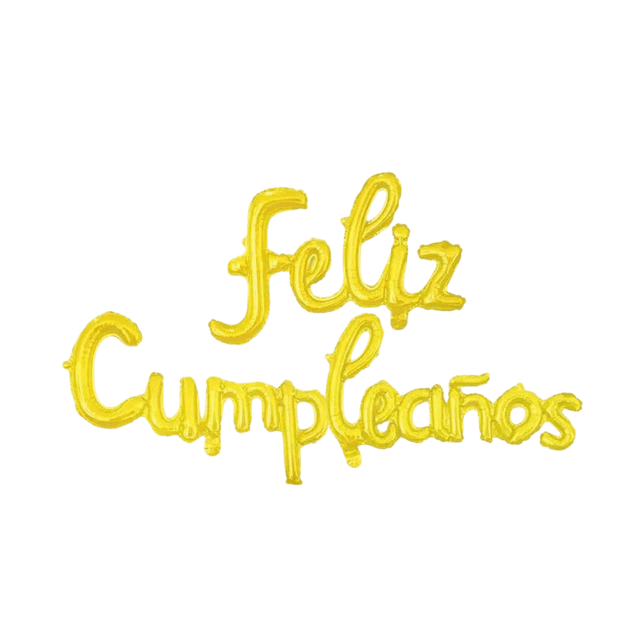 Kit de globos metálicos con letras cursivas Feliz Cumpleaños color Dorado