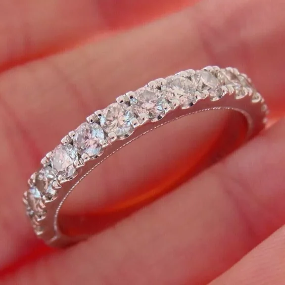 2.00CT Round Cut Moissanite Full Eternity Wedding Band 14k White Gold Plated