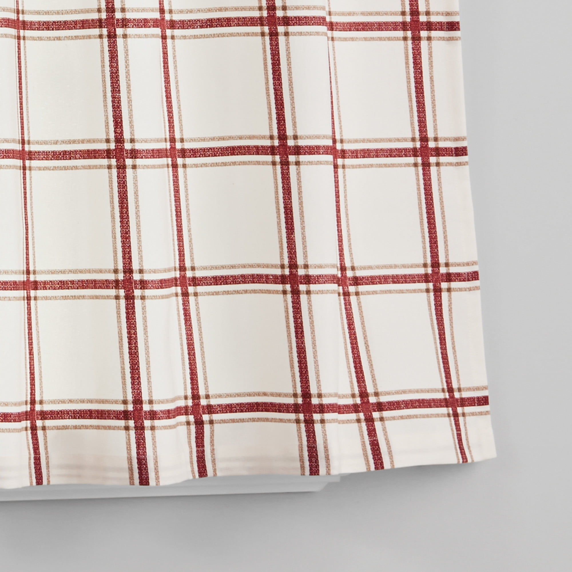 Mainstays 3 Pieces Printed Tier Sets Red Plaid, Recycled Polyester, BCI Cotton, 56"W x 14"L, Indoor Curtain, Indoor Curtain, Adult