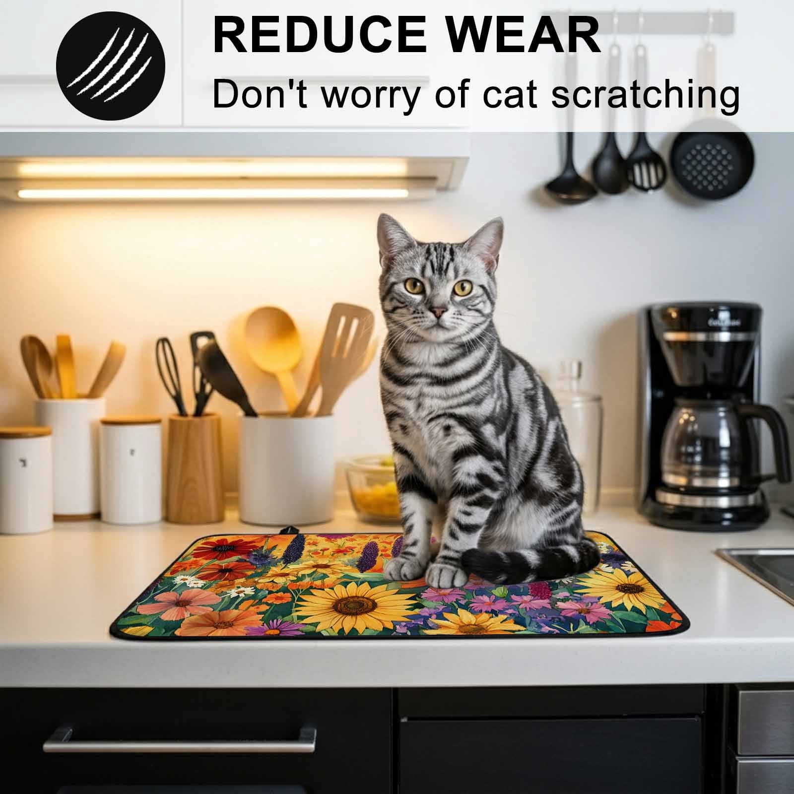 Colorful Flowers Stove Top Cover for Electric Stove, Heat-proof & Non Slip Glass Top Stove Cover Protector, Farmhouse Sunflower Daisy Kitchen Flat Cooktop Rubber Mat 24x21 Inches
