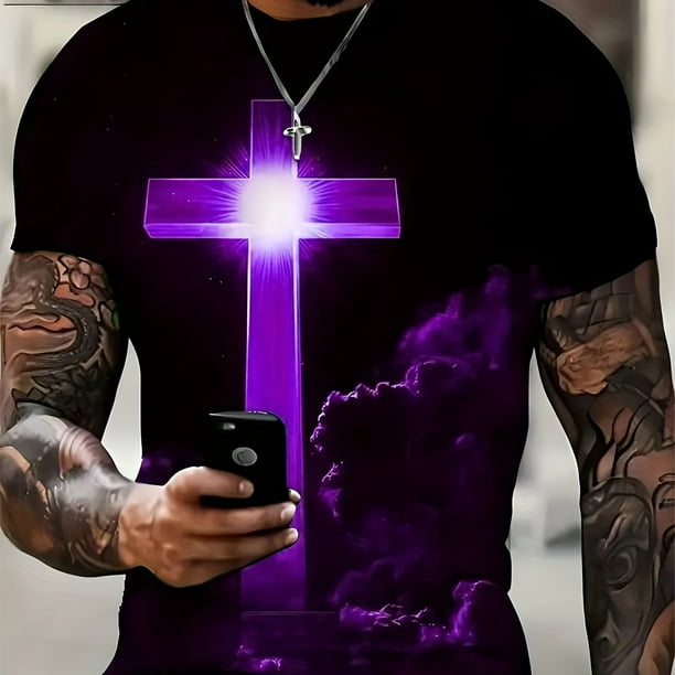 Camiseta De Manga Corta Con Cuello Redondo Con Estampado De Nubes Y Cruzadas Para Hombre, Camisetas Gráficas, Pijama