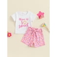 thumbnail image 3 of Musuos Little Girls Summer 2PCS Sets 18M-6Y Short Sleeve Letter Donut Embroidery T-shirt Belted Shorts Sets Birthday Clothes, 3 of 10