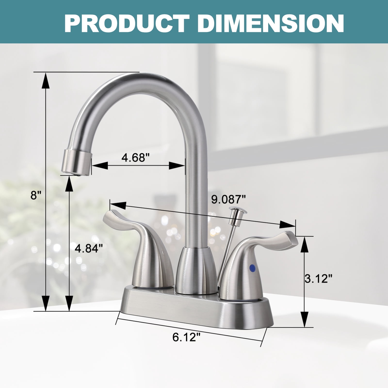 WOWOW 2 Handle Modern Bathroom Faucet Brushed Nickel, 4 Inch Centerset Bathroom Faucet with Drain Assembly and Supply Hoses, 3 Holes Faucet for Bathroom Sink