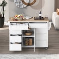 thumbnail image 1 of Kitchen Cart with Rubber Wood Countertop , Kitchen Island has 8 Handle-Free Drawers Including a Flatware Organizer and 5 Wheels for Kitchen Dinning Room, White, 1 of 9