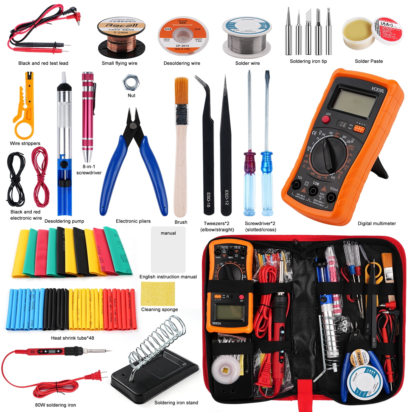 Victool 80W Soldering Iron Set w/Multimeter Adjustable Temperature Solder Iron Circuit Repair Tool US