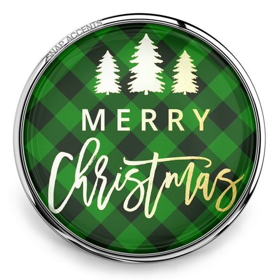 Snap Jewelry Merry Christmas Plaid, Green Ginger Charm 18MM Button, Fits Snap Necklaces, Bracelets