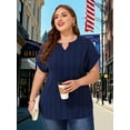 thumbnail image 3 of LapaPlus Plus Size Tops for Women Summer Short Sleeve Jacquard Casual Tunic Blouse, Navy Blue 1XL-6XL, 3 of 9