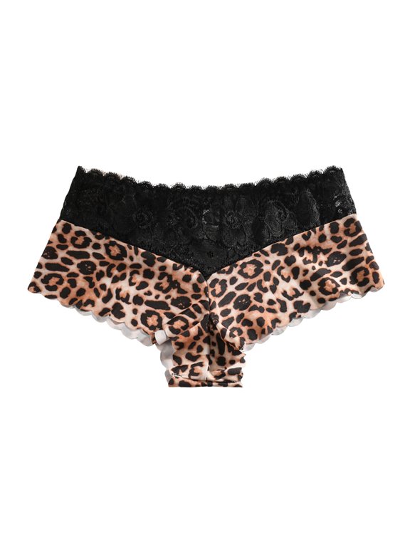 Women's Leopard Print Lace Panties Seamless Breif Underwear Breathable Underwear (Coffee, M)