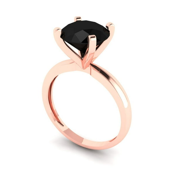 2.5 ct Round Cut Natural Onyx Solitaire Engagement Ring for Women in 18K Rose Gold