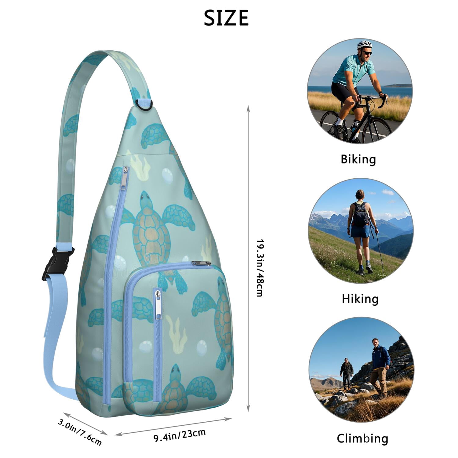 Abstract Turtle Art Chest Bag&nbsp;- Hawaiian Ocean Inspired Print Crossbody Sling, Multi-Pocket Organization (Turtle Lover Gift)