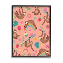 Stupell Industries Sloths Climbing Botanical Branches Whimsical Floral Pattern Graphic Art Black Framed Art Print Wall Art, Design by Lisa Perry Whitebutton