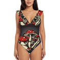thumbnail image 2 of Yiaed Red Mushrooms Print Women's Ruffled One Piece Swimsuit V Neck Swimwear Slimming Monokini for Woman-Medium, 2 of 8