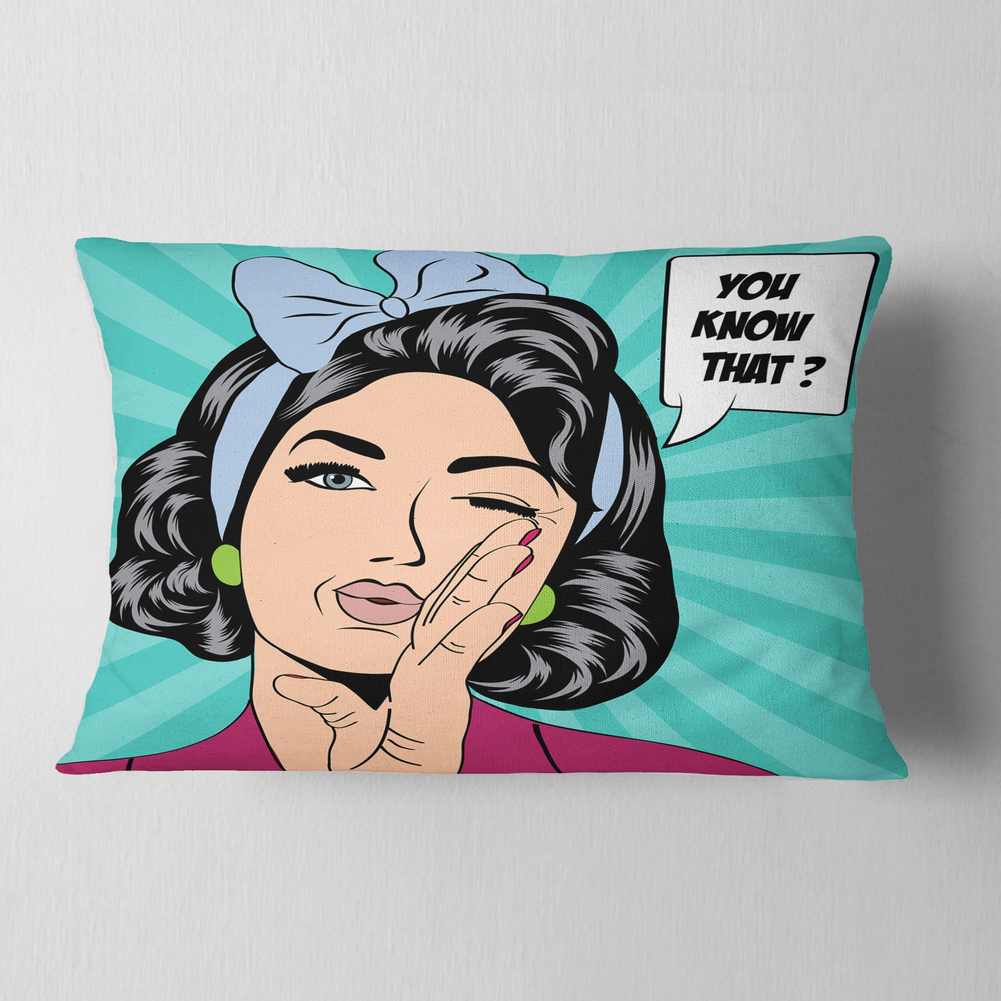 Designart Woman in Comic Style - Abstract Portrait Throw Pillow - 12x20