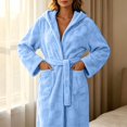thumbnail image 5 of Kaemgyyd Womens Bathrobe Hooded Nightgown Trendy Print Sleepwear Ladies Fleece Plush Warm Long Robes（Blue,One Size）, 5 of 7