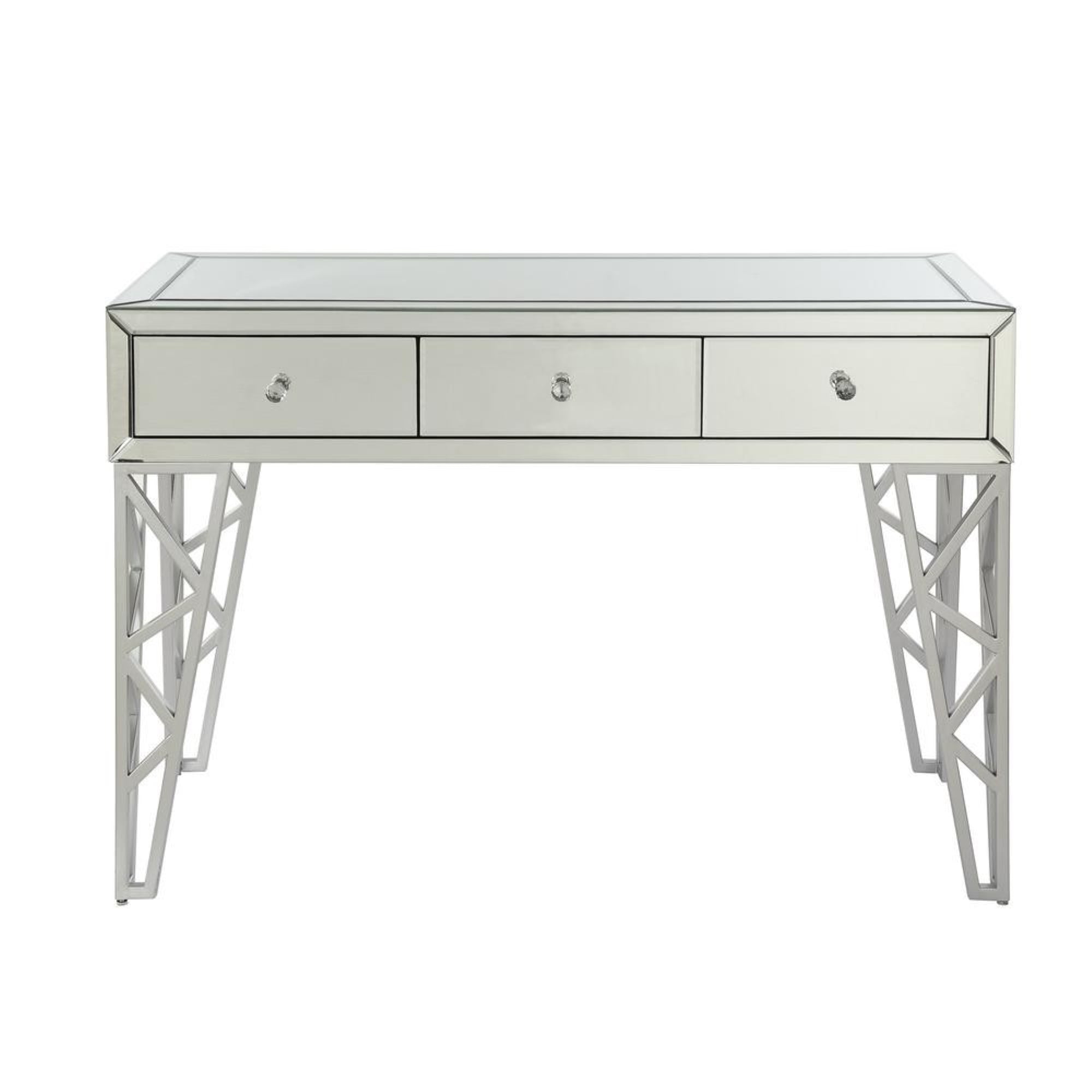 Rectangular Three Drawer Console Table With Geometric Cut