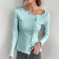 thumbnail image 2 of Feancey Ruffle Blouses for Women Soft Knitted Long Sleeve Sweater Tops Dressy Casual Split Hem Shirts Fall Trendy Going Out Tees Green Free Size, 2 of 6