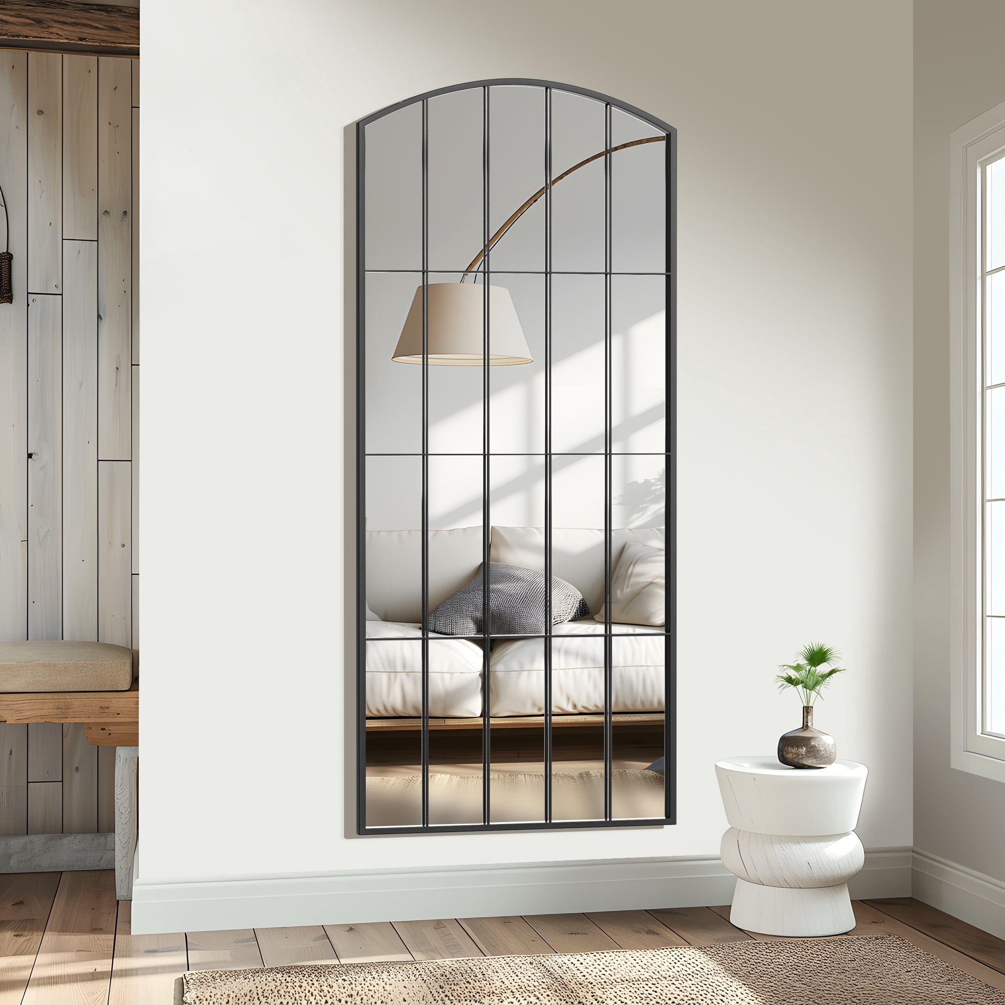 MAYEERTY 67"x28" Arched Full Length Mirror Iron Framed Window Mirror,Black
