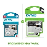 DYMO Authentic D1 Labels For LabelManager Label Makers, 1/2-Inch x 23-Foot Roll, Black Print on White Tape, Self-Adhesive, 2-Pack