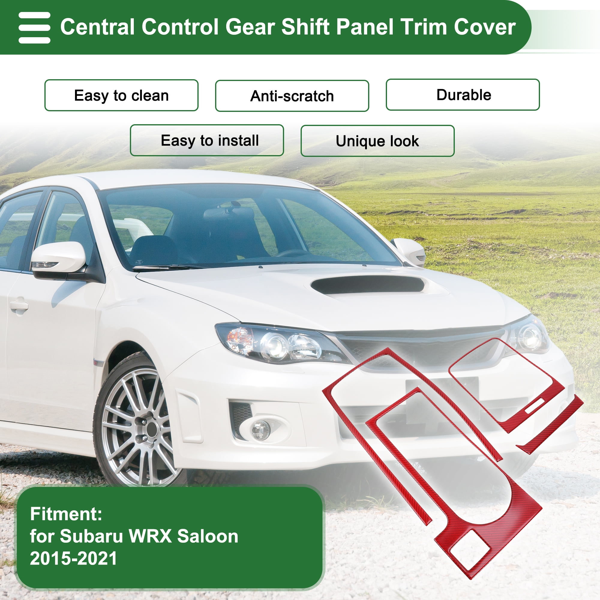 Unique Bargains Central Control Gear Shift Panel Trim Cover for Subaru WRX Saloon 2015-2021 Gear Shift Control Anti-Scratch Panel Sticker Red Full Coverage Trim