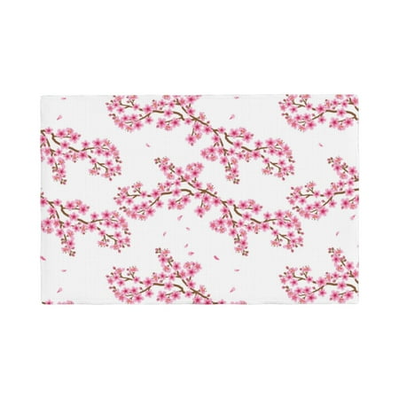 

Table Placemats Set of 6 - pink berry blossoms branches 12x18 In Faux Linen Double Heat Resistant Place Mats Cloth Indoor/Outdoor Placemats Washable Table Mats for Dining Kitchen Party