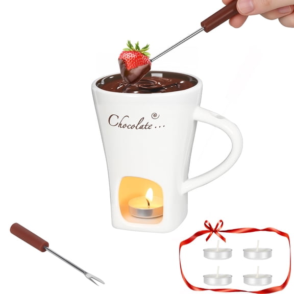 Sweet Fondue Cup with Warm Glow: Ceramic Chocolate Melting Mug with Tealight Candle | The Perfect Fondue Mug to Share a Sweet Moment for Two