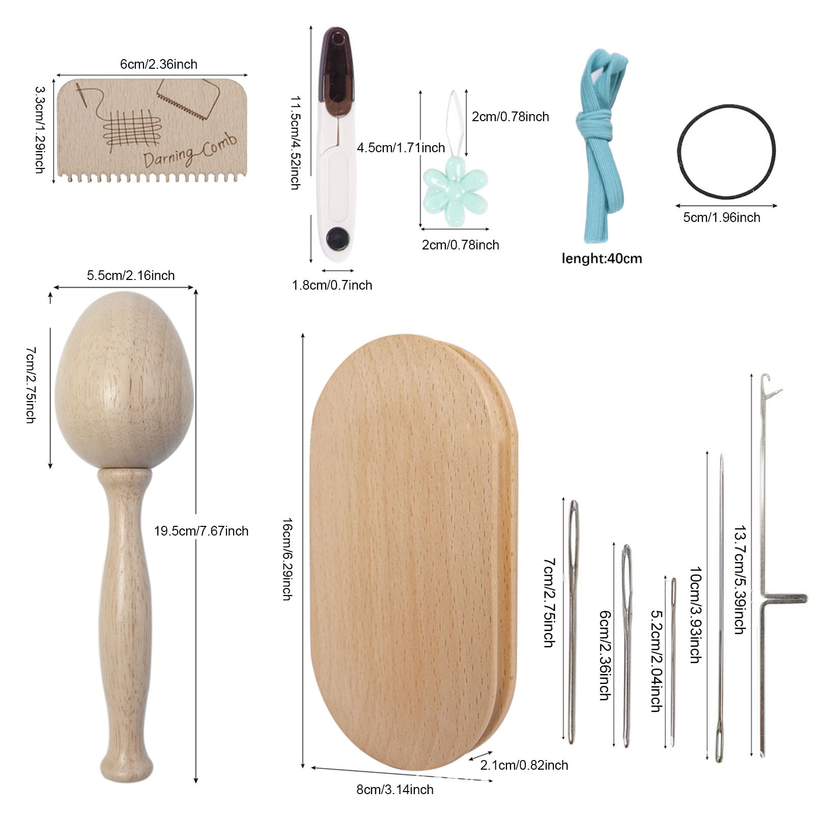 Knit Patch Mending Kit Knitting Tool Darning Tools Kit Wooden Darning Egg Oval Tool With Stainless Steel Needles Hook Needle Comb Scissors Accessories For Hand Sewing Mending