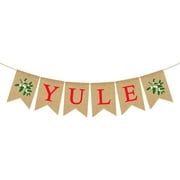 Burlap Yule Banner - Rustic Christmas Decoration with Mistletoe