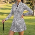 thumbnail image 5 of Aplkyhs Silver Glitter Women Long Sleeve 1/4 Zip Tennis Dress with Shorts and Pockets Lightweight Athletic Golf Dresses Moisture Wicking Built-in Shorts Workout Golf Suit Set, 5 of 7