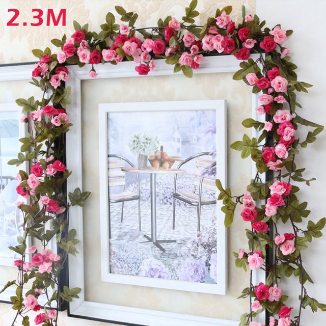 Muyoka 7 rosa rosa guirnalda flor seda artificial rosa flor floral falso vid Navidad guirnalda fiesta boda decoración Muyoka Hogar