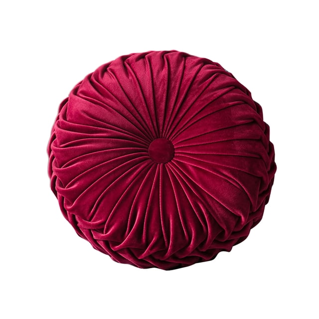 Almohada de calabaza redonda plisada de terciopelo Bewildely Decoración del hogar Vino rojo
