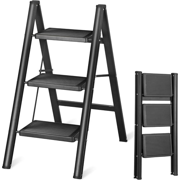 ANHXN Ladder Foldable, Folding Step Stool with Wide Anti-Slip Pedal, Heavy Duty Safer Full Steel Step Ladder for Home Kitchen Closet Office Shop,