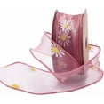 thumbnail image 6 of 10 Yards 1 5/8 Inch Pink Daisy Trim Floral Print Organza Chiffon Ribbon Sun Flower Transparent Sheer Printed Ribbons Bulk with Spool, 6 of 9