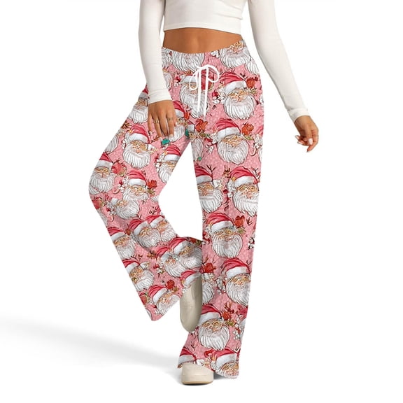 Women's Casual Wide Leg Sweatpants, Loose Christmas Print Sports Pants, Holiday Lounge Wear for Festive Seasons and Cozy Comfort,Pink,S