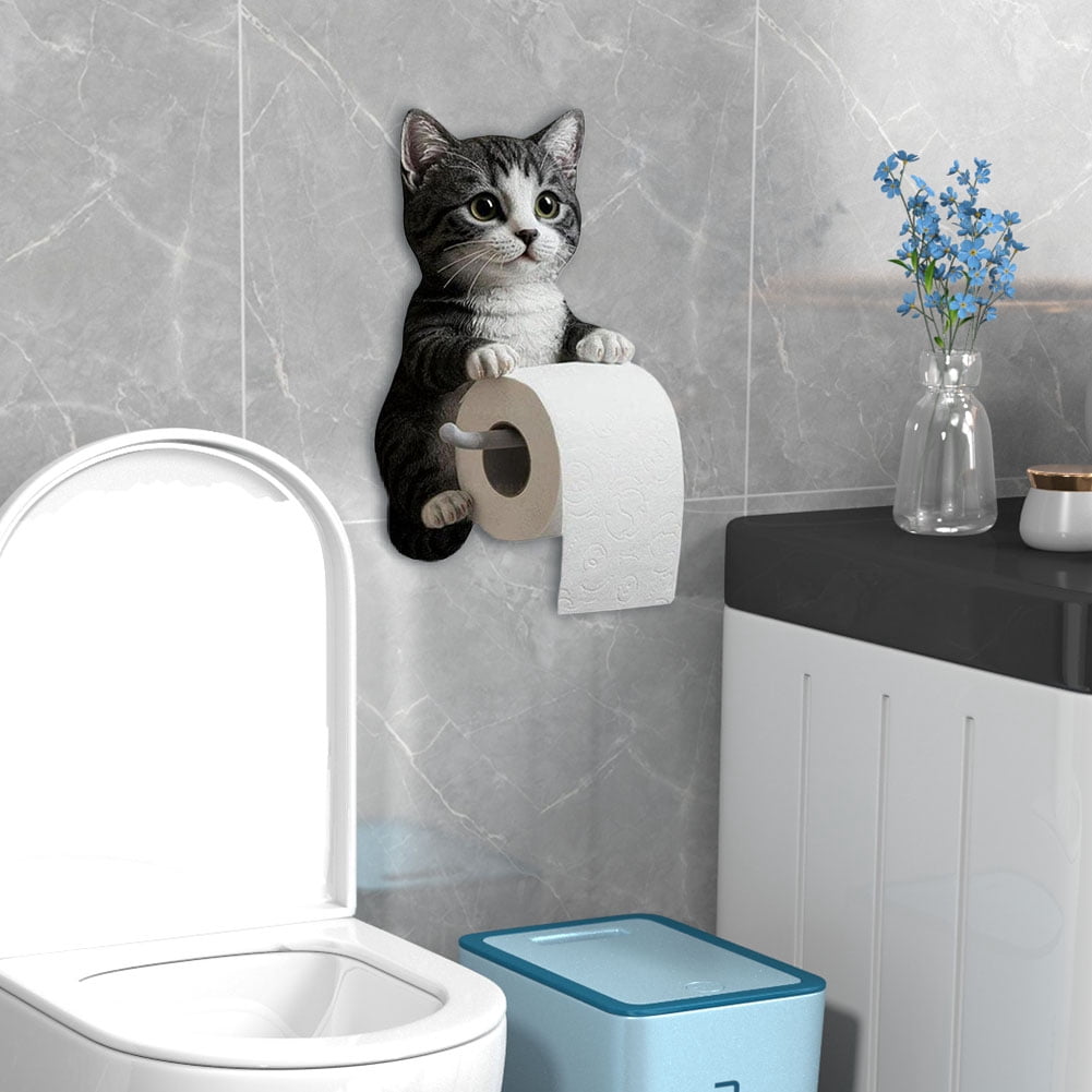 CARRFA Funny 3D Cat Toilet Roll Holder, Creative Cat Sculpture Paper Holder, Decorative Towel & Tissue Wall Mount for Bathroom Kitchen Decor Gifts for Cat Lovers
