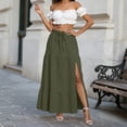 thumbnail image 5 of RFQWOVSR Women Flowing A-Line Maxi Skirt Slit Tie Waist Solid Color Elastic Waistband Lightweight Boho Summer Beach Casual L, 5 of 6