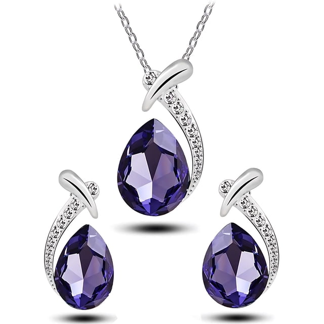 Censtreet Fashionable Zircon Crystal Pendant Earrings Necklace Two-Piece Set for Women, Simple and Niche Water Droplet Jewelry Necklace Set