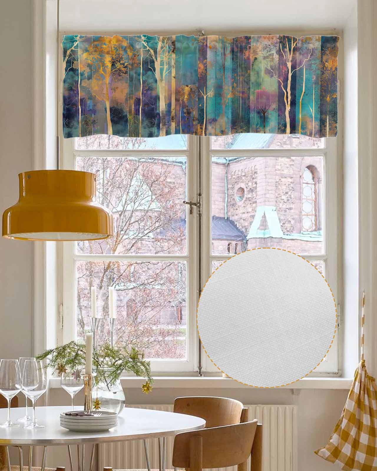Abstract Tree Linen Curtain Valance for Bedroom/Bathroom/Kitchen/Office/Living/Dining Room Window,Contemporary Graffiti Painting Art Sunset Rod Pocket Topper Decorative Cafe Drapes Panel 54"x18"