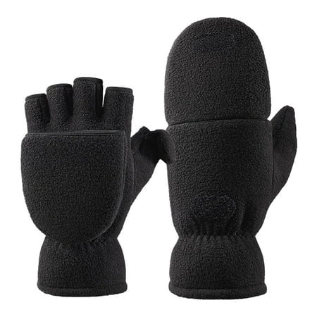 GPOECD Mitaines Convertibles à Rabat Couleur Unie Hiver Coupe-Vent Polaire Sans Doigts avec Couverture Rabattable pour Adultes Temps Froid 05_noir,TP