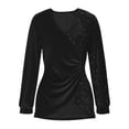thumbnail image 5 of Laqbezok Elegant Wrap V Neck Sequin Velvet Long Sleeve Blouse, Women's Asymmetric Hem Sparkly Party Top, Shimmering Evening Gala Outfit, 5 of 6