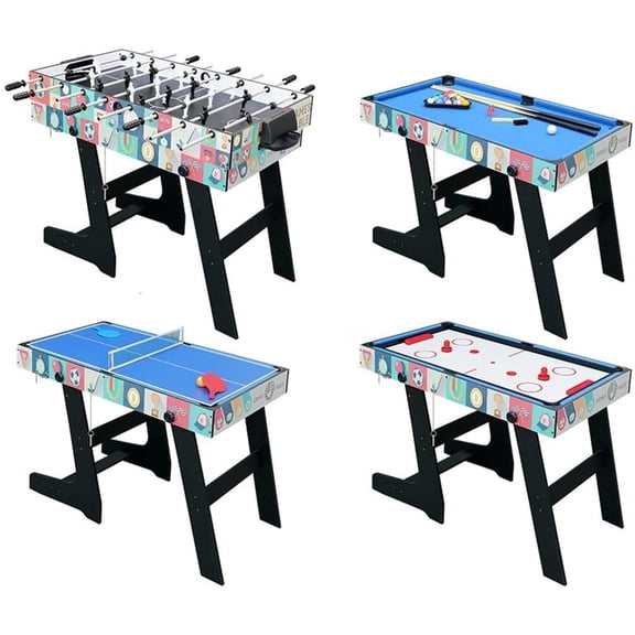 48 Inch 4-in-1 Combo Game Table with Pool Billiard Slide Hockey Foosball and Table Tennis for Family Fun