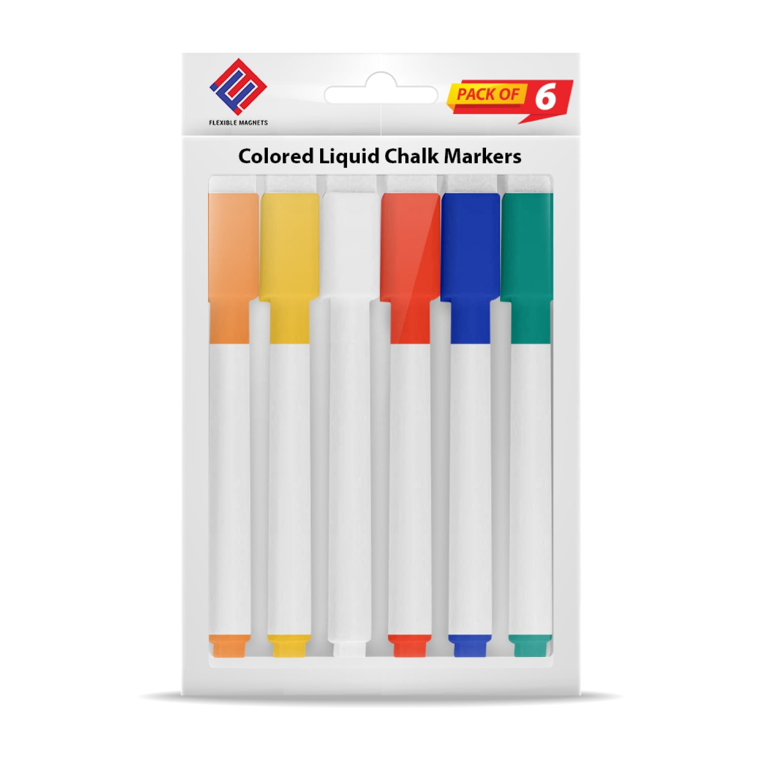 Dry Erase Low-Odor Colored Liquid Chalk Markers for Blackboards Chalkboard Signs, Glass, Windows - Marker With Eraser & Magnet on back. Chalkboard Markers - Pack of 6