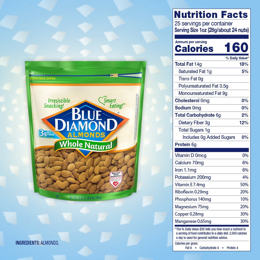 Blue Diamond Whole Natural Almonds 25 oz - 3 Pack