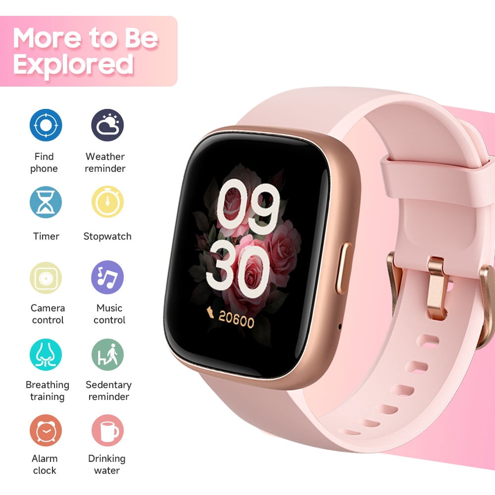TOOBUR Smart Watch for Women, 1.83" Fitness Tracker Watch with Step Tracker/Pedometer/Sleep, IP68 Waterproof Smartwatch Calls Compatible iOS Android Pink