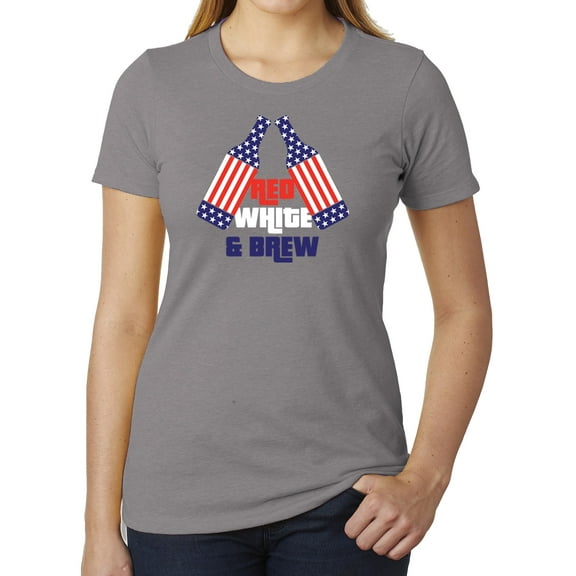Red White and Brew, Women's Drinking T-shirt, Funny fourth of July shirts - Heather Grey MH200WPATRIOT S8 XS