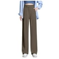 thumbnail image 1 of Pantalones anchos de color liso para mujer - Pantalones de traje de cintura alta con cintura elástica - Mezcla de poliéster y spandex, dos bolsillos, ideales para la oficina y para looks informales, 1 of 5