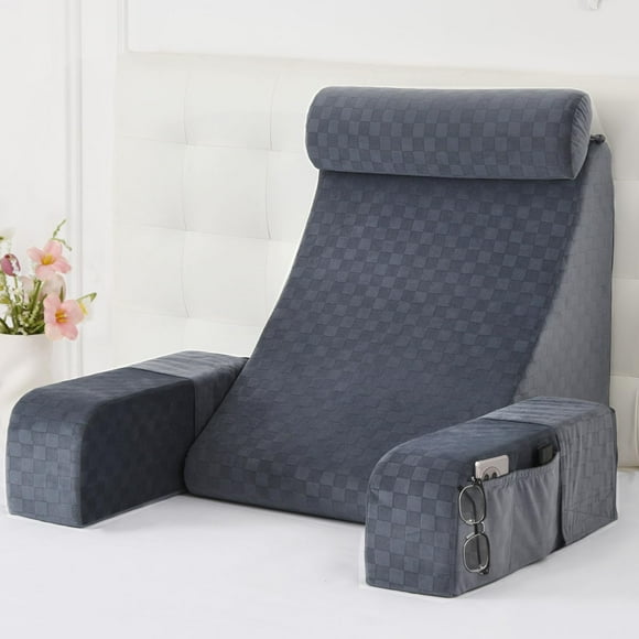 Almohada de Lectura Vekkia con Brazos Ajustables y Respaldo Gris de 21"