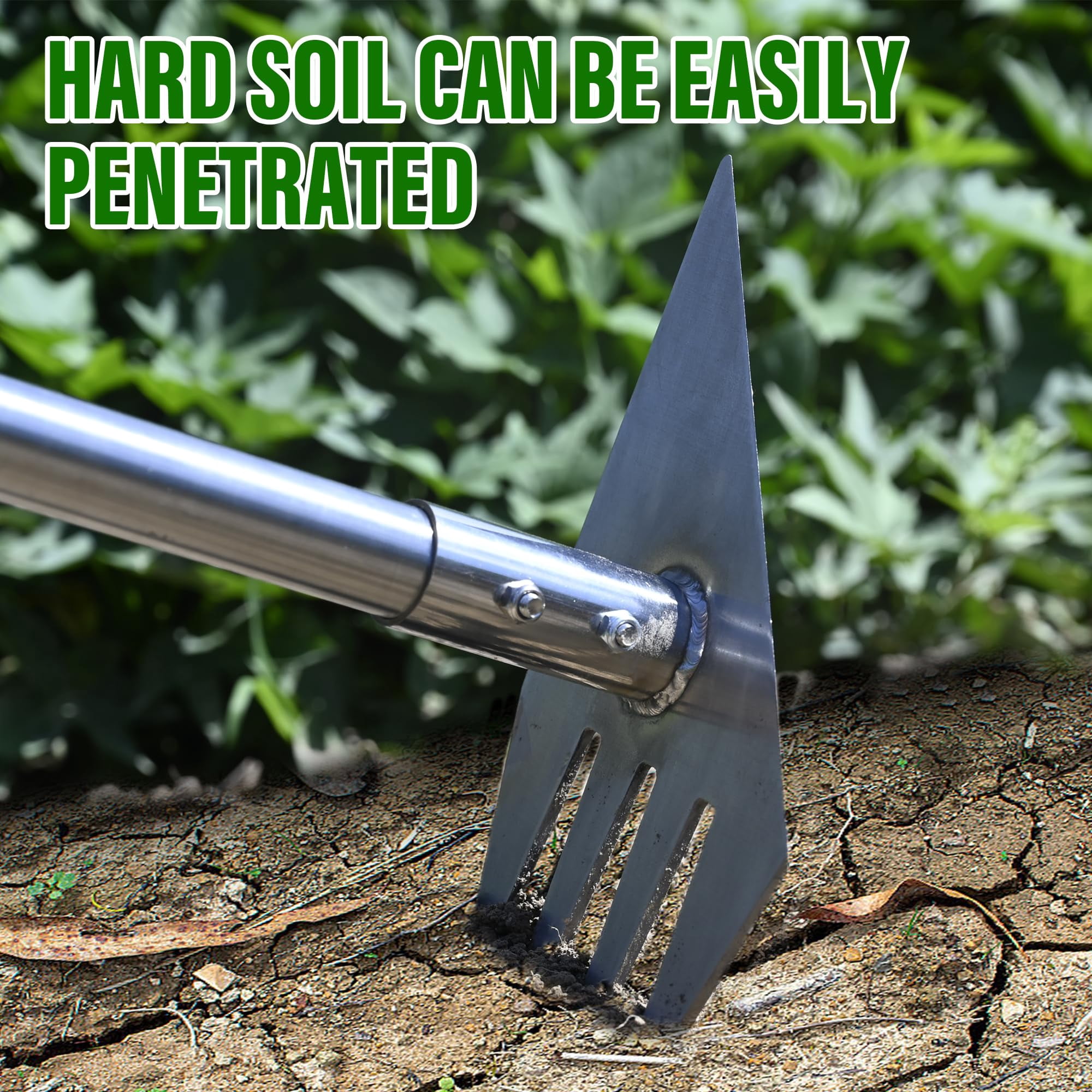 Garden Hoe Tool And Weeder  56 Inch Long Handle Cultivator With Stainless Steel Heavy Duty Hand Tiller For Weeding Digging Loosening Soil Removing Moss