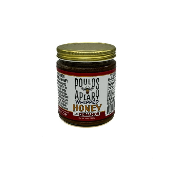 Poulos Apiary Whipped Honey with Cinnamon, 100% Raw & Unfiltered Honey, 12oz.