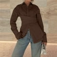 thumbnail image 4 of Blusa Informal de Mujer con Botones Al Frente, Cuello en V, Larga, Diseño Cruzado con Lazo, Ideal para el Trabajo Top Corto Elegante Marrón S, 4 of 7